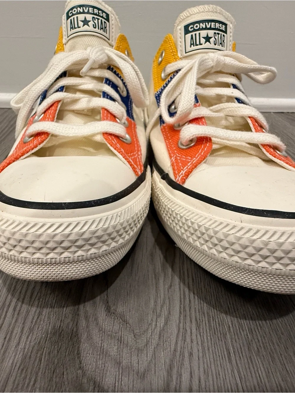 Converse Low Top Sneakers in Cream with Orange, Blue & Yellow Panels